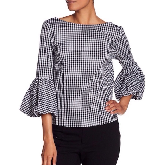 Laundry By Shelli Segal Tops - Gingham Puffy Sleeve Top, Laundry by Shelli Segal